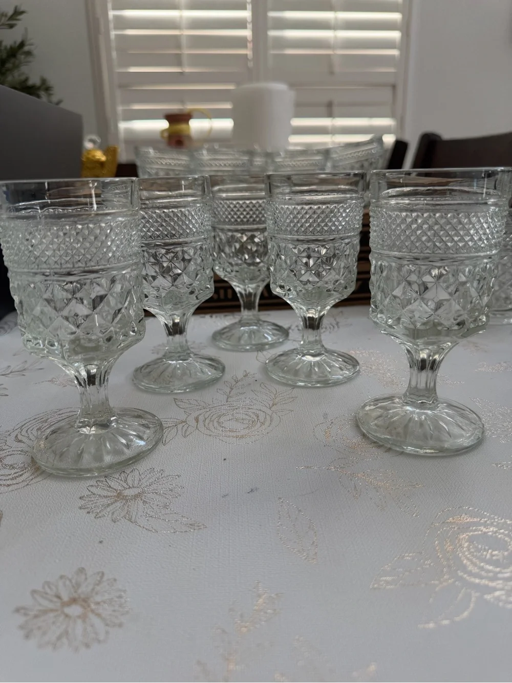 Vintage Anchor Hocking Wexford Clear Cut Glass Goblets - Set of 5, Elegant Foote